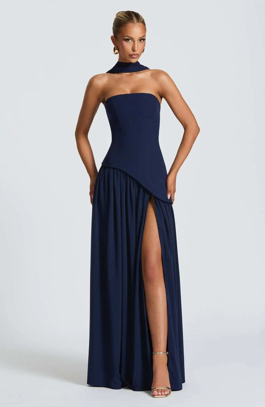 Sleek Solid Tube Top Maxi Dress with High Slit