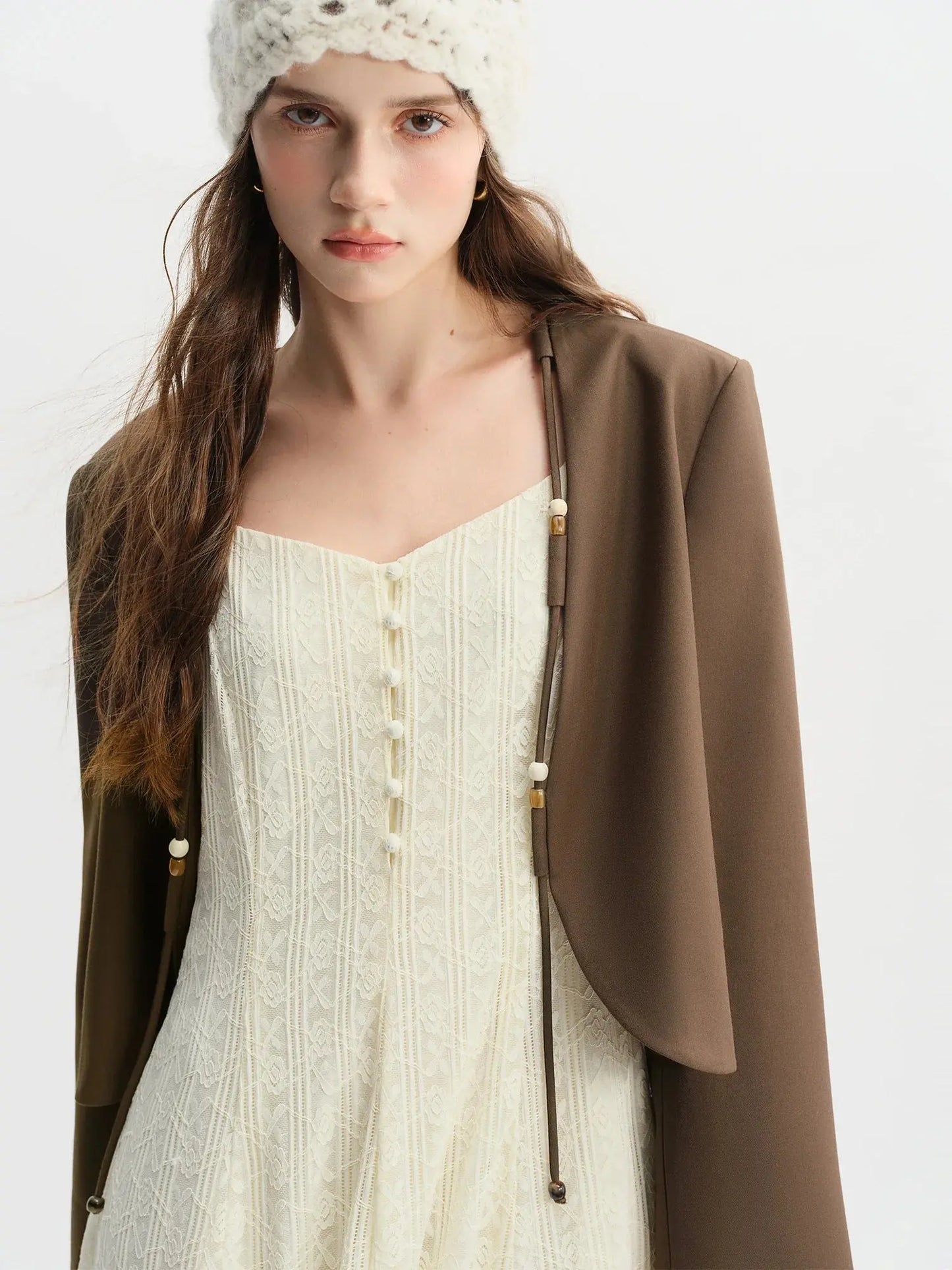 Plus Size Autumn Jacket: Beaded Detail & Curved Hem - Loran