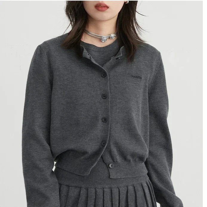CHIC VEN Women Skirt Sets Solid Knitted Cardigan Short Sleeved Top Female Pleated Skirt Three Piece Optional Spring Autumn 2024 Loran