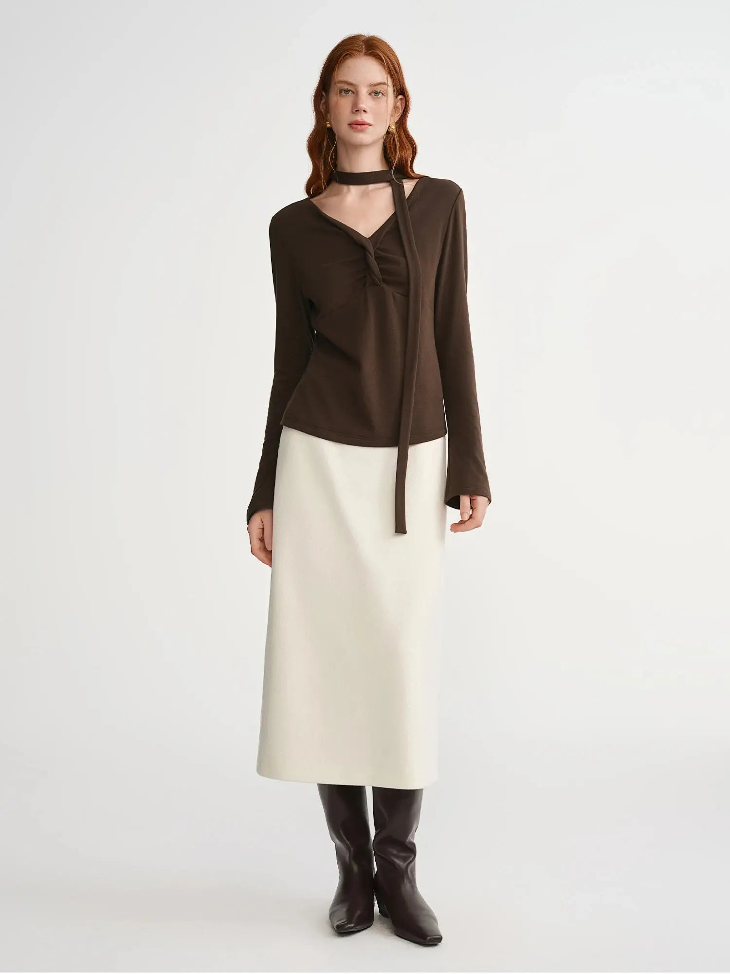 Plus Size Retro Brown Twist T-Shirt - Loran