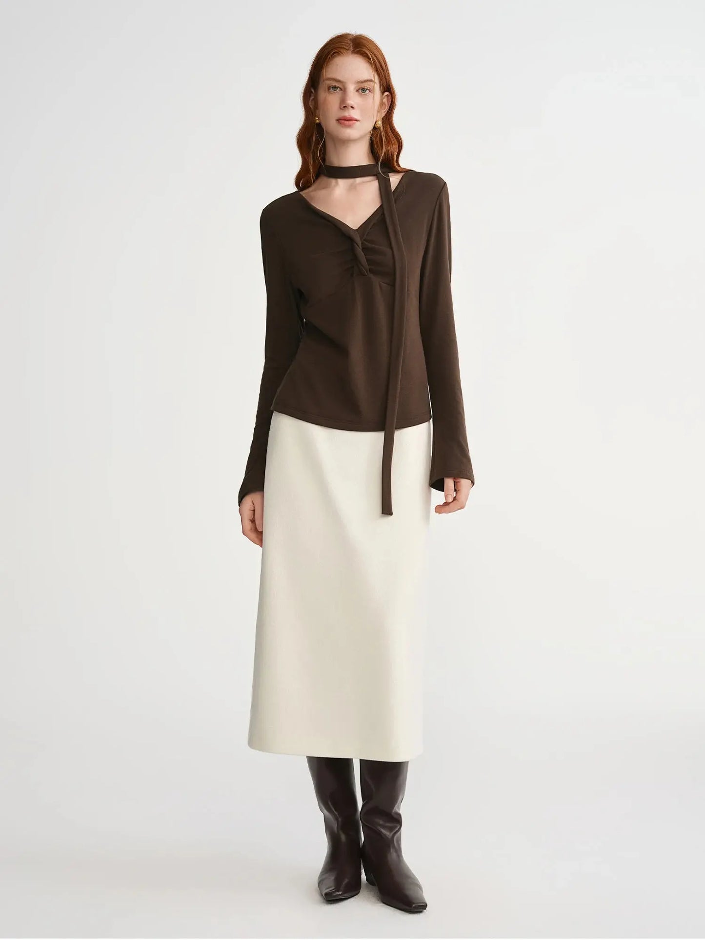 Plus Size Retro Brown Twist T-Shirt - Loran