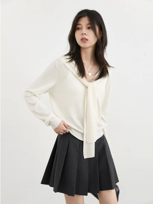 Women’s V-Neck Lace-Up Cardigan Loose Spring Knit Top Loran