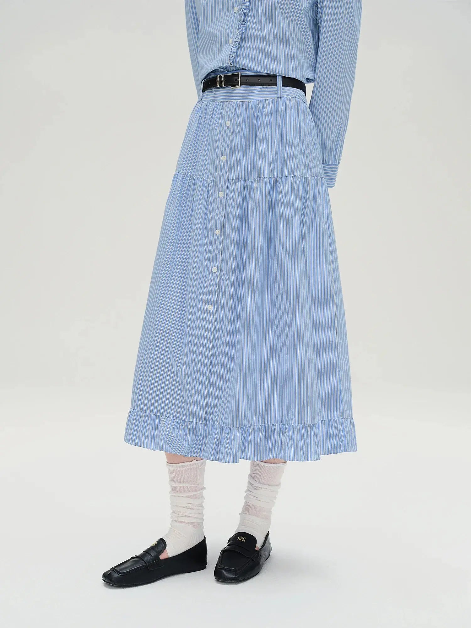 Plus Size Striped Shirt & Skirt Set - Loran