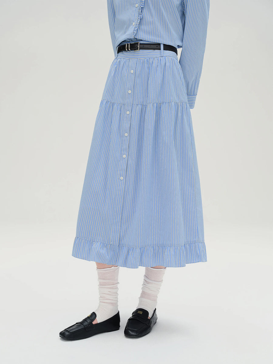 Plus Size Striped Shirt & Skirt Set