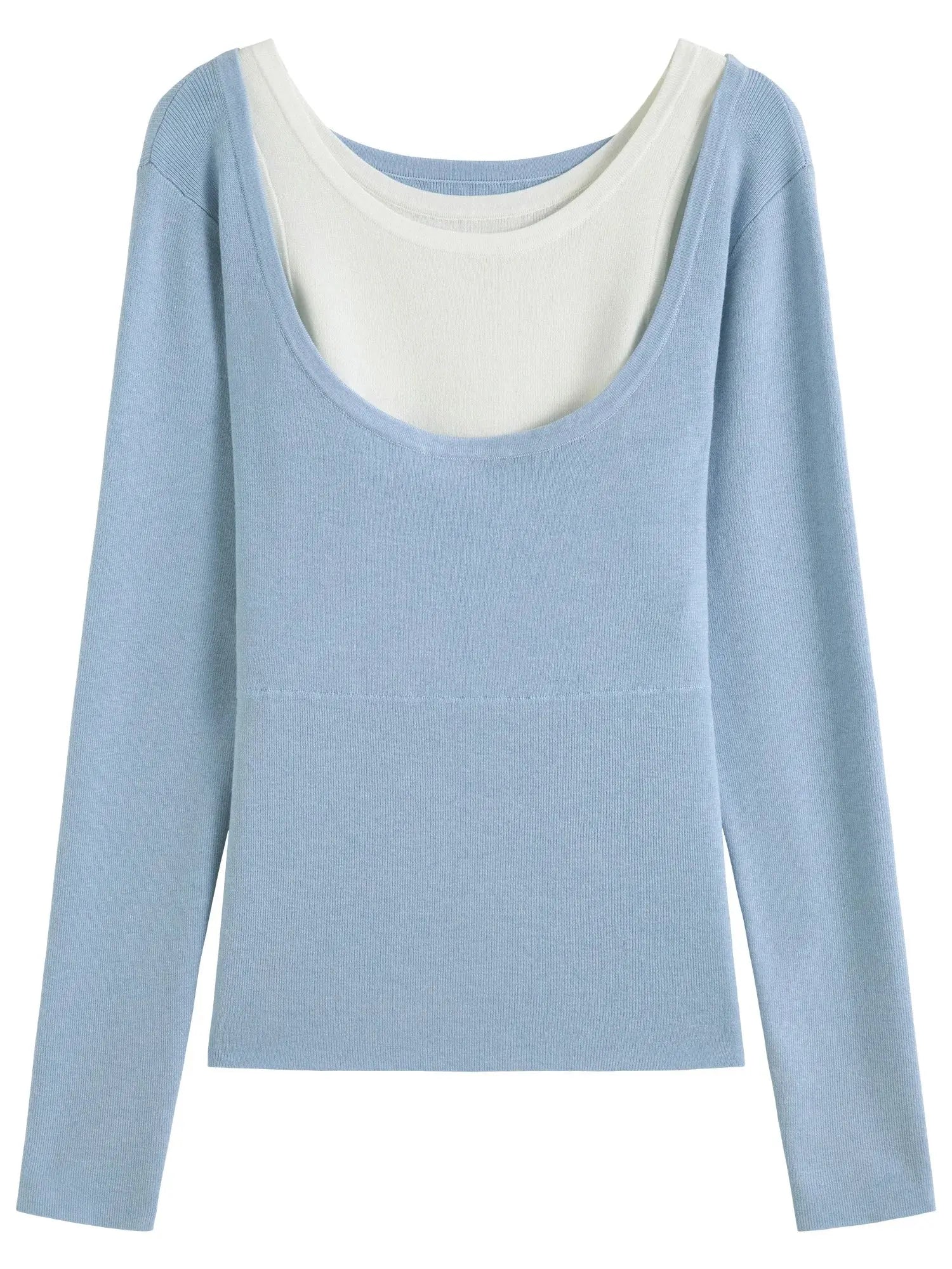 Chic Plus Size Contrasting Color Faux 2-Piece Sweater Top - Loran