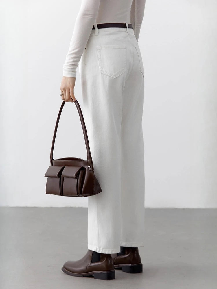 CHIC VEN Women Pants White Slim High Waisted Cotton Straight Leg Casual Slim Leg Jeans Girl Trouser Spring Autumn 2025 Loran