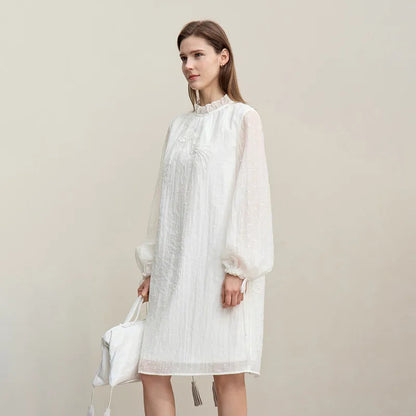 Spring Ruffled Embroidery Elegant Loose Fit Dress