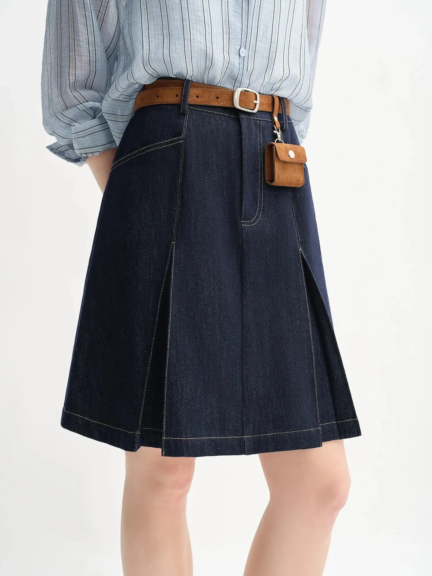 Retro Contrast A-Line Denim Skirt - Loran