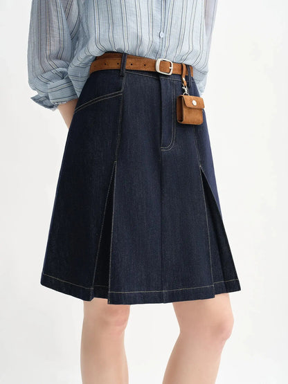 Retro Contrast A-Line Denim Skirt - Loran