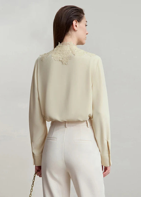 AMII Women's Shirt 2025 Autumn Blouse Lace Splicing Loose Long Sleeve Chiffon Blouse Elegant Ladies Tops Woman Clothing 12543063 Loran