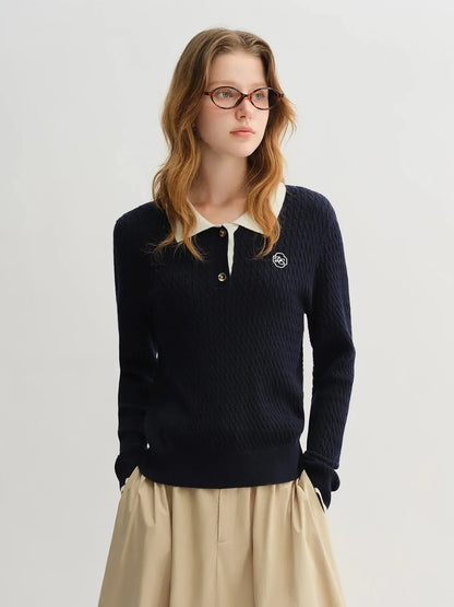 Relaxed Fit Textured Rib-Collar Knit Top - Loran