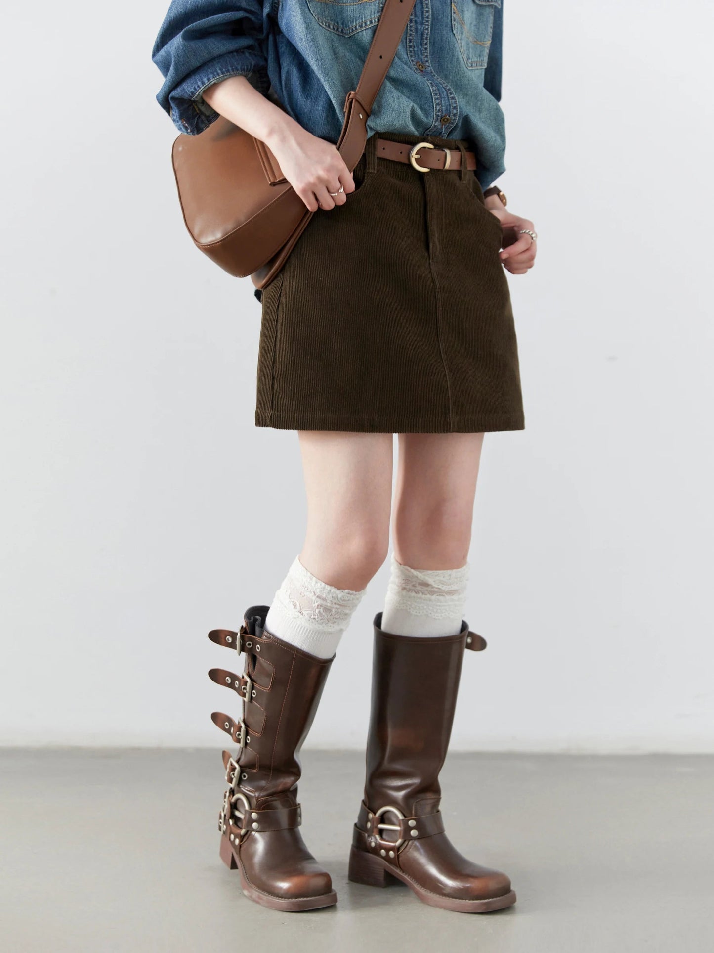 Women’s Retro High-Waisted Corduroy A-Line Skirt Loran