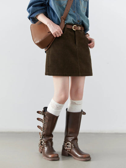 Women’s Retro High-Waisted Corduroy A-Line Skirt Loran