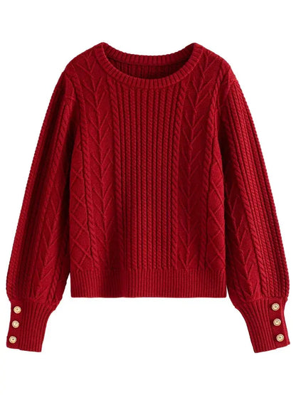 Gentle Cable Knit Wool Sweater - Loran