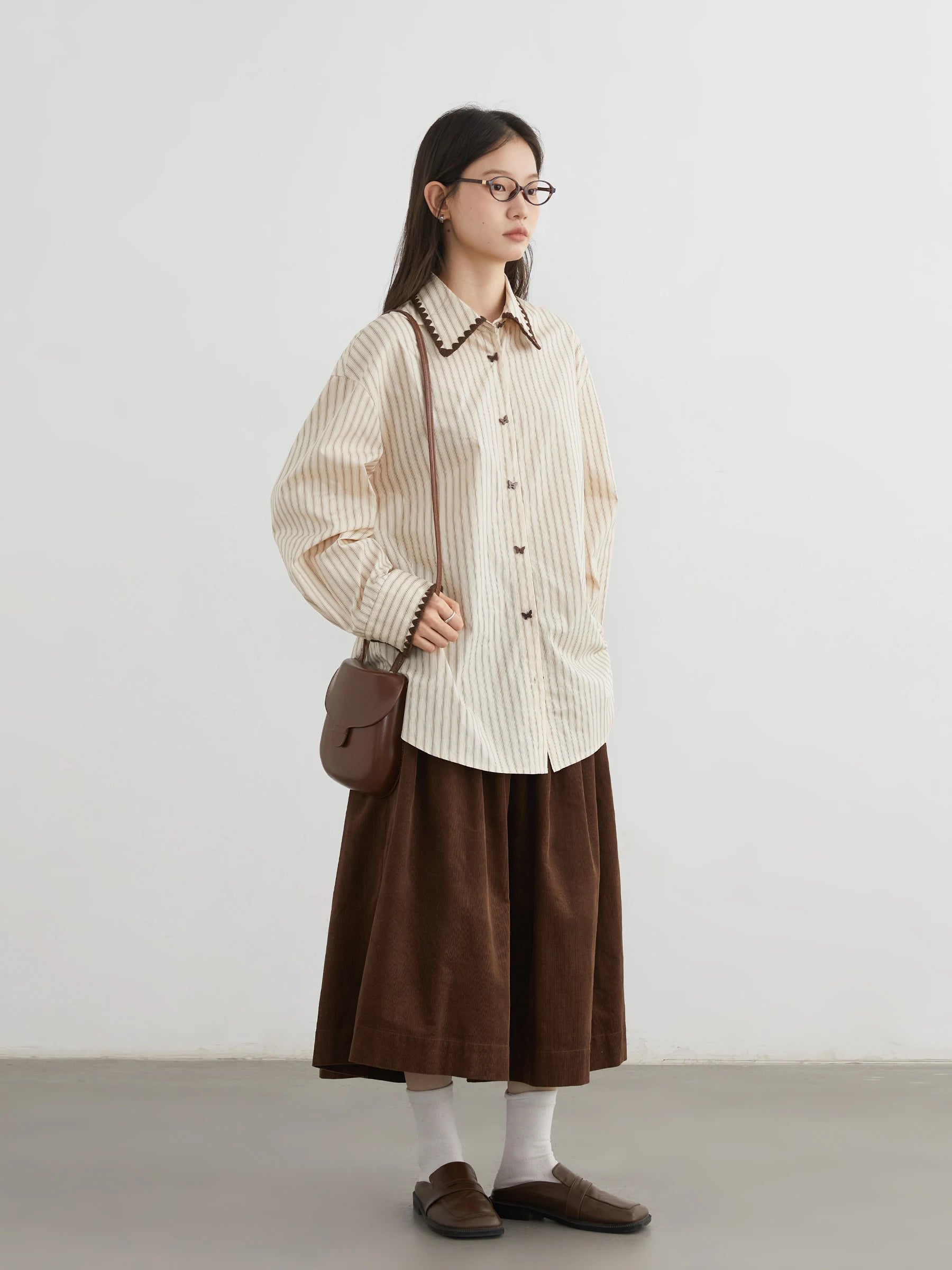 Women’s Striped Long Sleeve Blouse Loose Cotton Shirt Loran