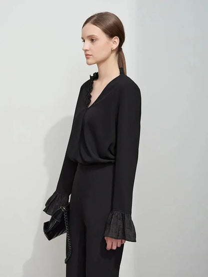 Women's Loose Chiffon Ruffle Blouse - Loran