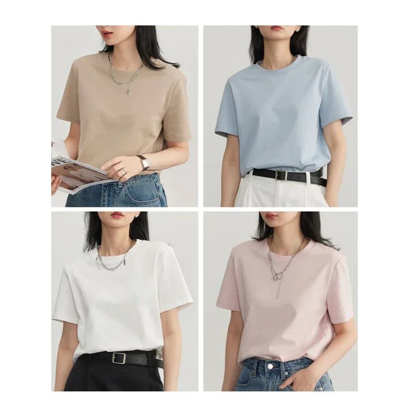 Basic O-Neck Tee Casual Solid Short Sleeve T-Shirt Loran