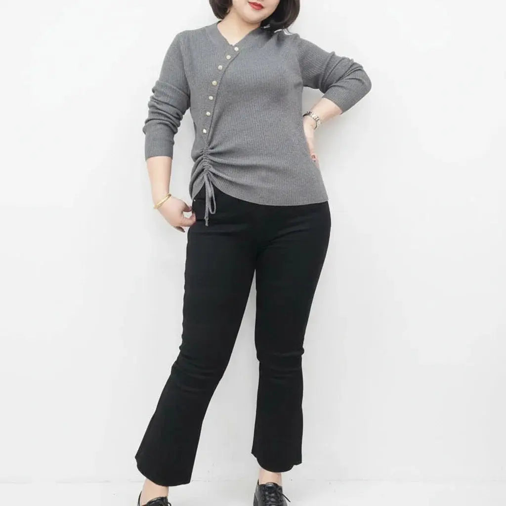 Plus Size Women's Long Sleeve Button Sweater - Loran