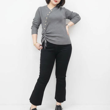 Plus Size Women's Long Sleeve Button Sweater