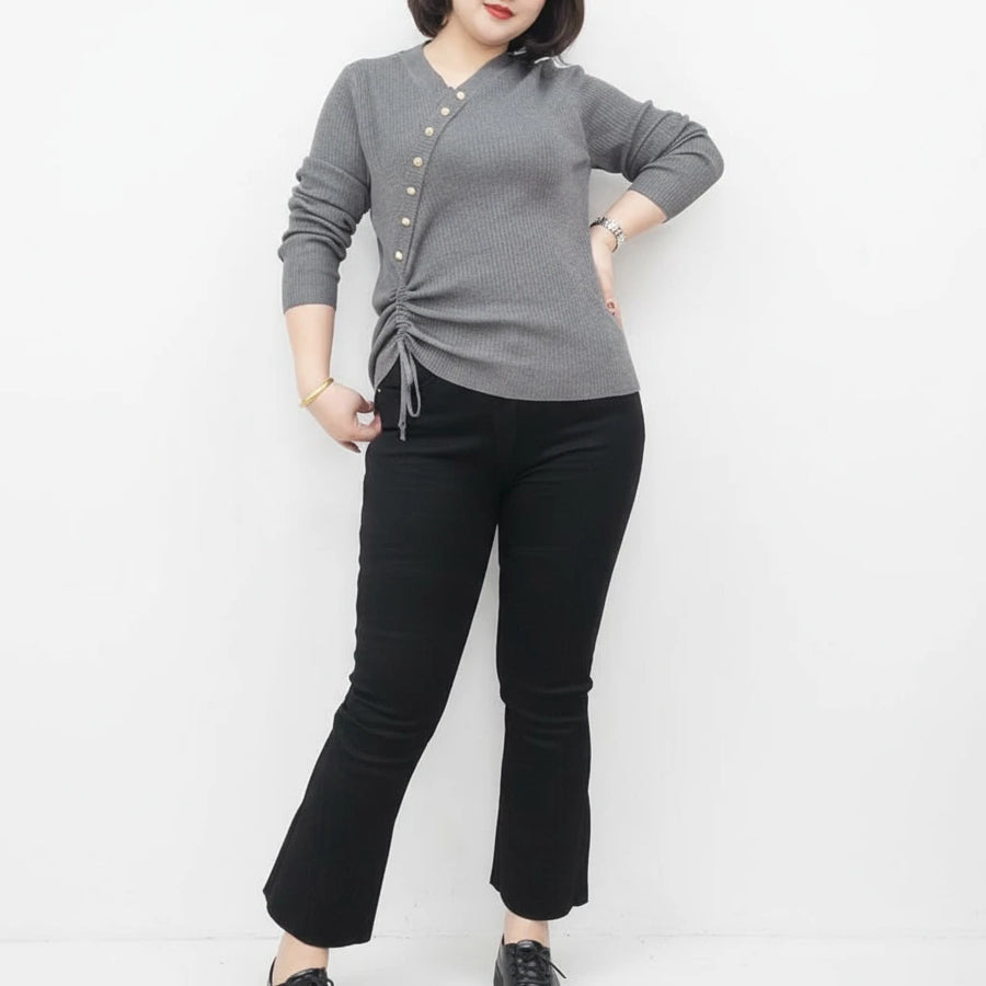 Plus Size Women's Long Sleeve Button Sweater