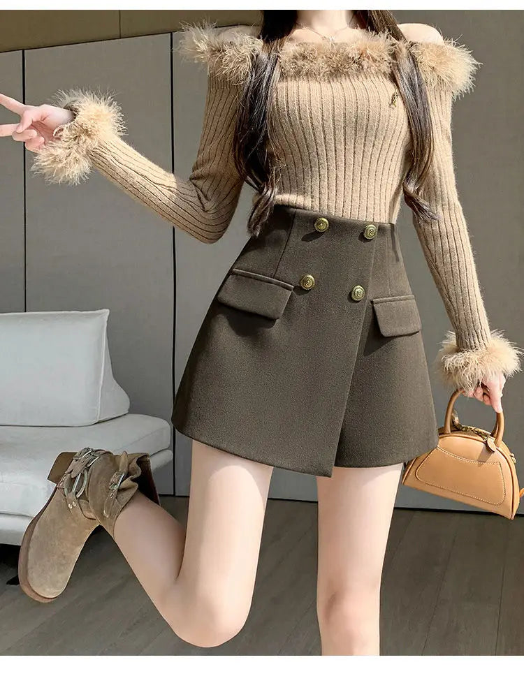 Chic A-Line High-Waist Suit Shorts - Autumn/Winter
