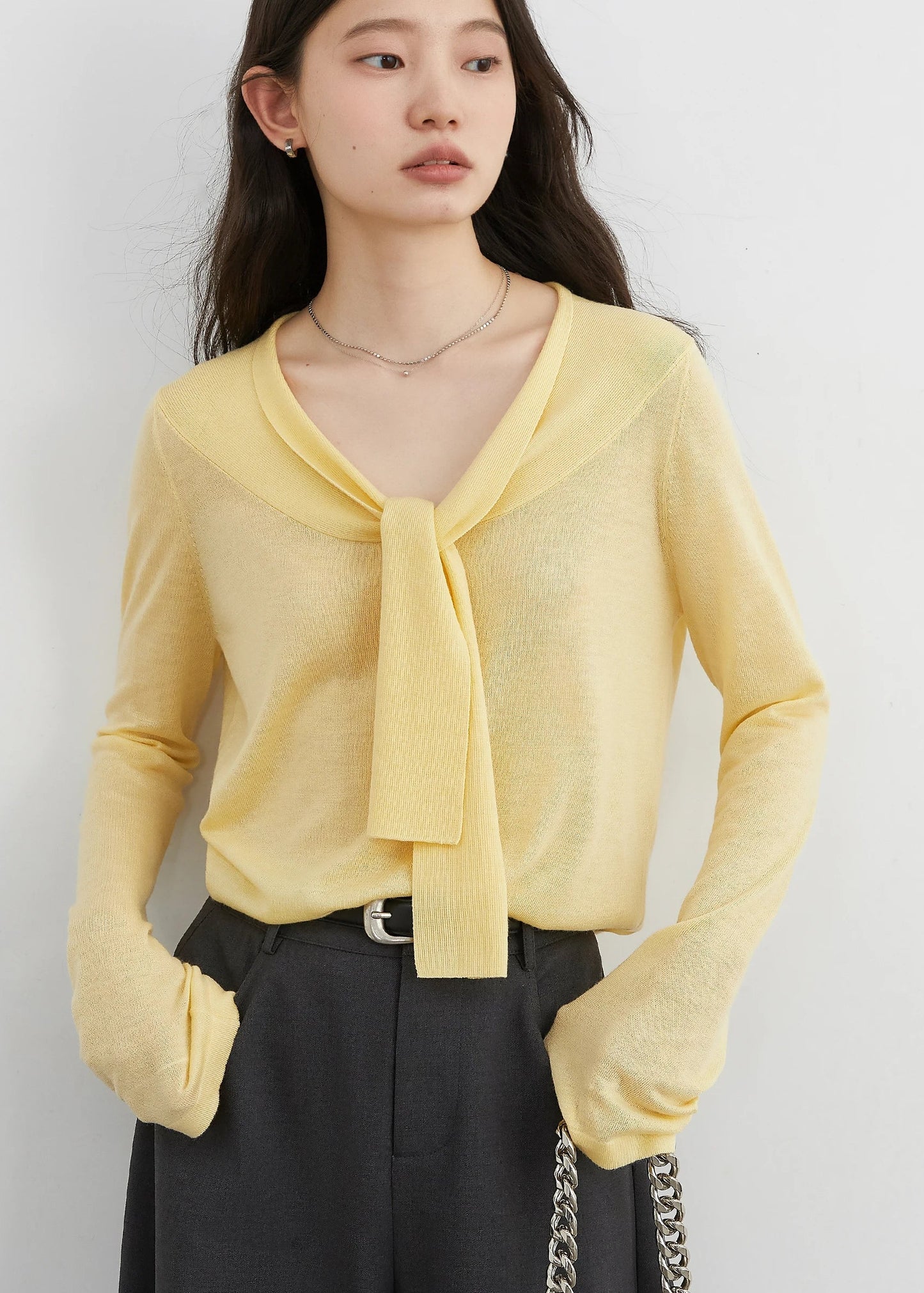 CHIC VEN Women Sweaters Pullovers Loose Casual New V-neck Lace Up Lightweight Female Knitted Jumpers Spring Autumn 2025 Loran