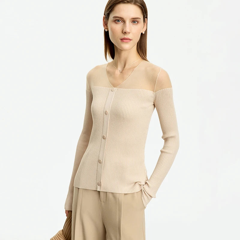 Women’s Slim Fit V-Neck Patchwork Sweater