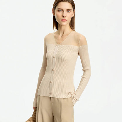 Women’s Slim Fit V-Neck Patchwork Sweater Loran
