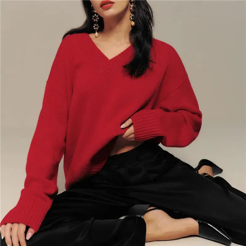 Solid Color Knitted Wool Sweater - Loran
