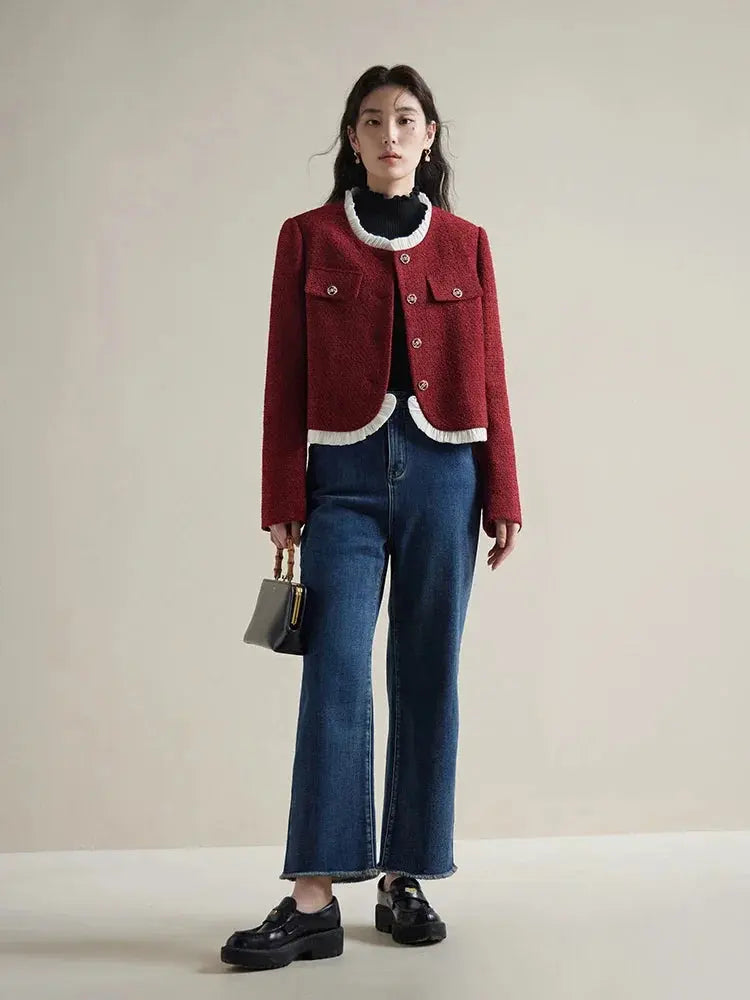 Warm Winter Fleece High-Waist Black Straight Jeans - Loran