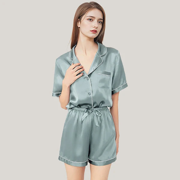 Real Mulberry Silk Pajama Set: Short Sleeve & Shorts Loran
