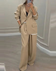 The Power Set: Solid Button Blazer and Straight-Leg Pant Suit