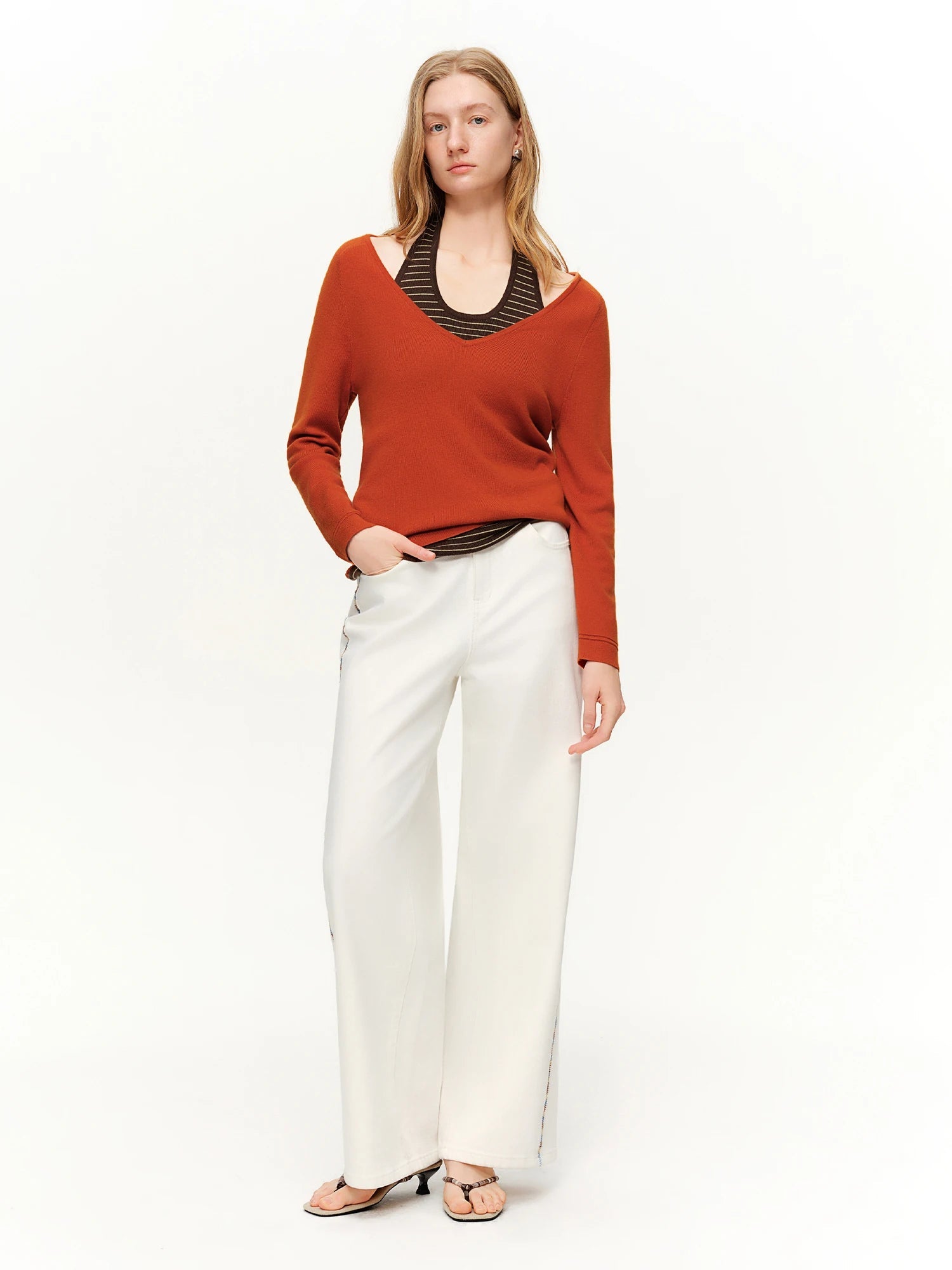 DUSHU 2026 Spring Women's Color Block Embroidered Straight Leg Jeans with Two Length Feature, Mix Match Patchwork Denim Pants Loran