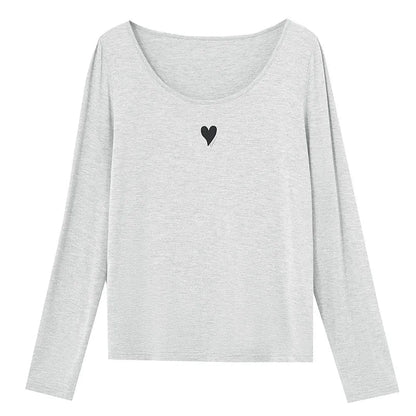 U-Neck Contrast Print Tee Long Sleeve Cotton Basic Loran