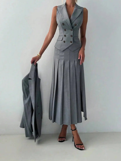 3-Piece Women's Business Suit: Vest, Pleated Skirt & Jacket - Loran