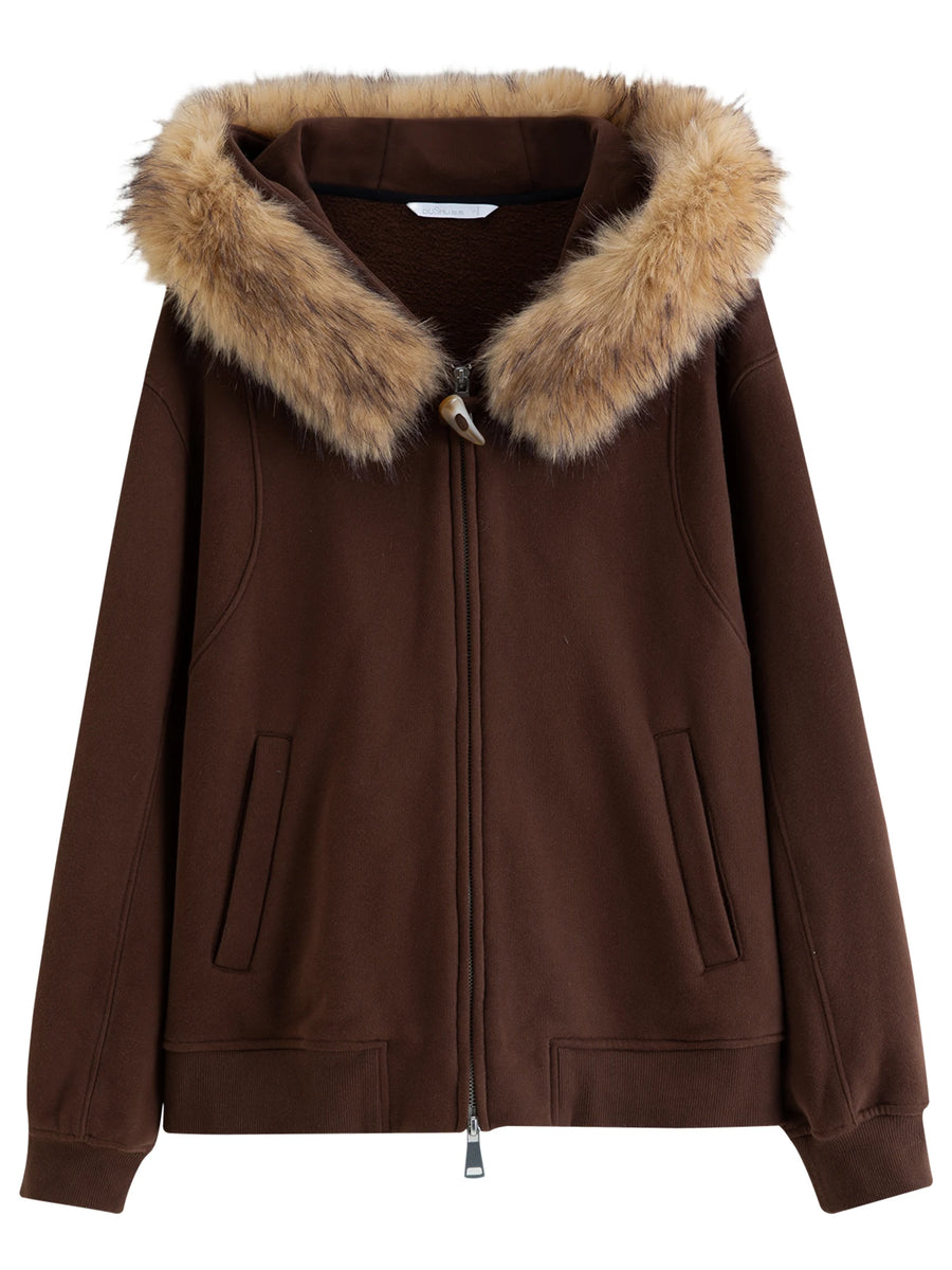 Chic Plus Size Jacket with Detachable Fur Hood