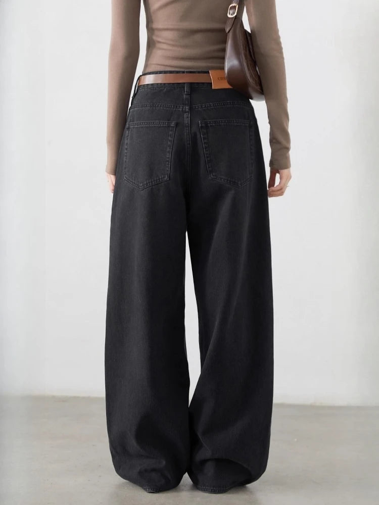 CHIC VEN Korean Women Plus Jeans New Casual Retro Wide Legs Denim Pants Slim Female Trousers Spring Autumn 2025 Loran