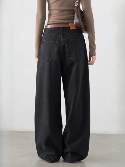 CHIC VEN Korean Women Plus Jeans New Casual Retro Wide Legs Denim Pants Slim Female Trousers Spring Autumn 2025 Loran