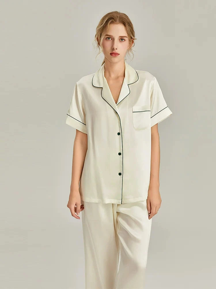 Women's Pink Silk Pajamas Short Sleeve Real Silk Sleepwear Loran