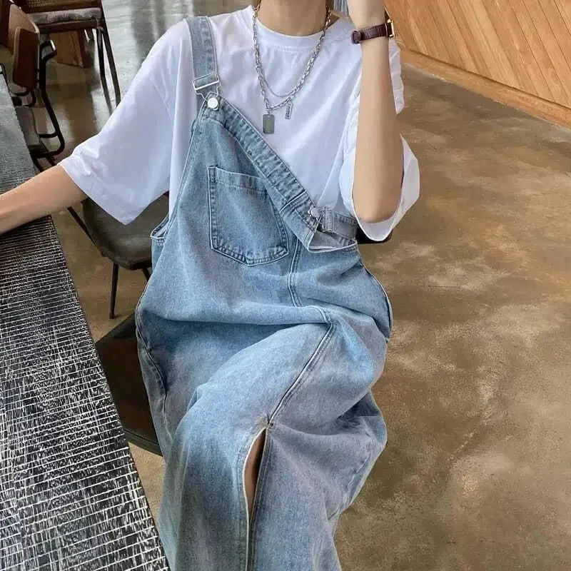 Casual Sleeveless Denim Overall Dress for Women - Loran