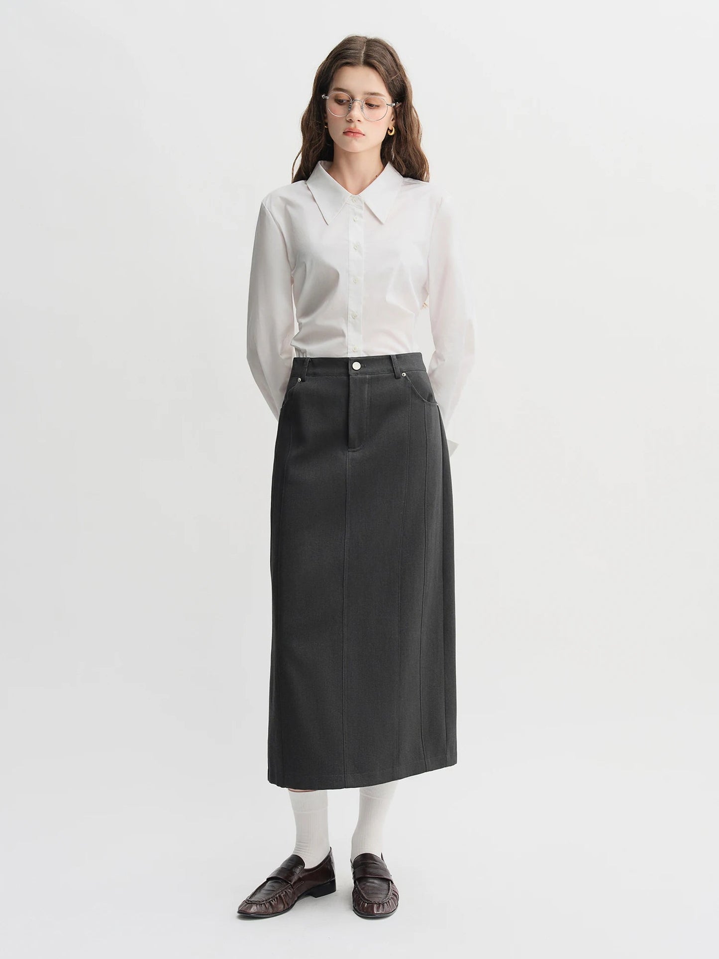 Women's 3-Color Pleated Shirt & A-Line Skirt Set Autumn Suit Loran