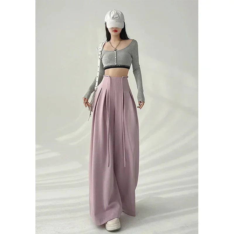 Lace-Up High-Waist Wide-Leg Trousers