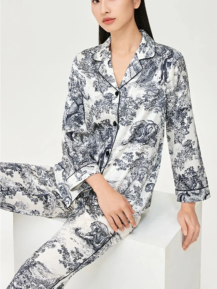 Women’s Mulberry Print Pajama Silk Lounge Set Loran