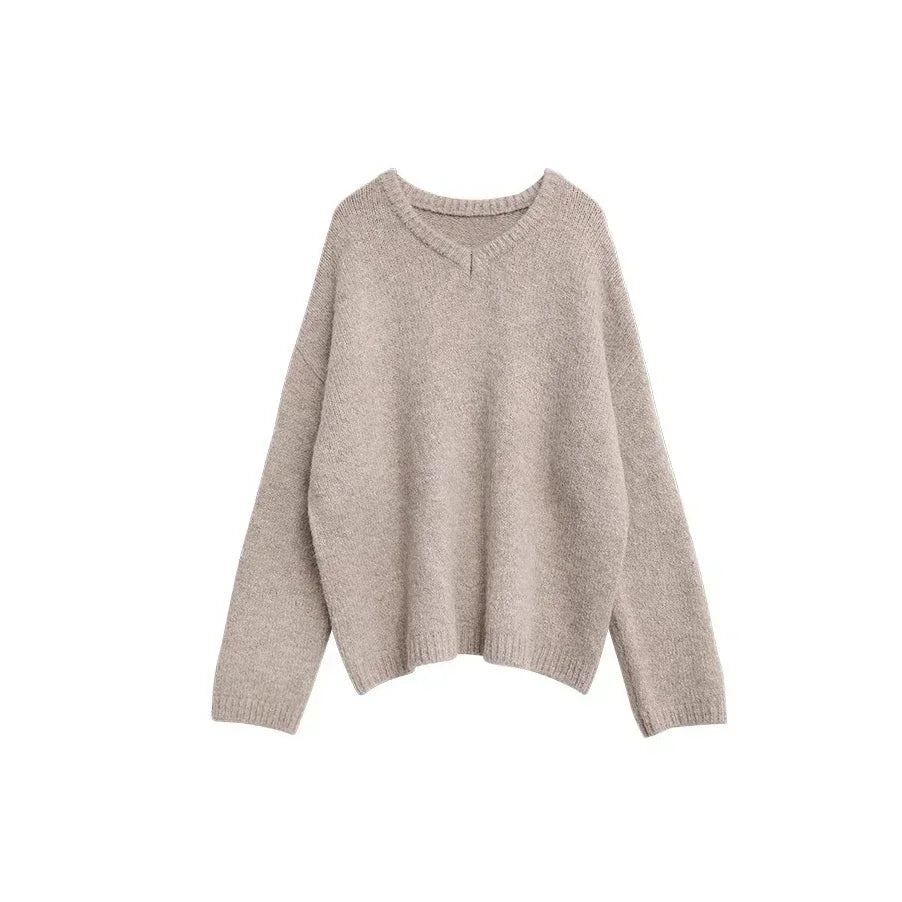 CHIC VEN Fashion Women Skirt Set Pullover Loose New Mini V-neck Solid Sweater Straight Leg Skirts Spring Autumn 2024 Loran