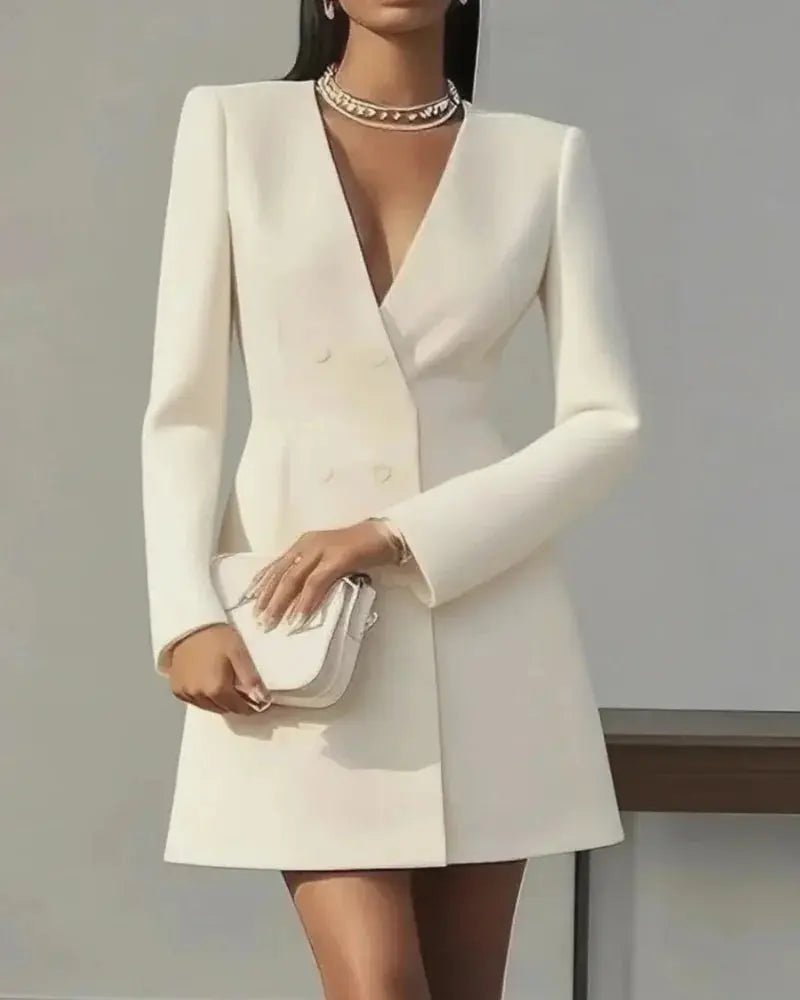 Long-Sleeved Double-Breasted Mini Dress - Loran