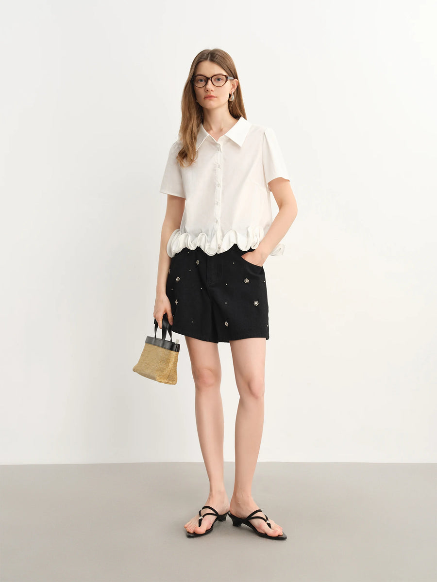 Chic Plus-Size Beaded Denim Shorts