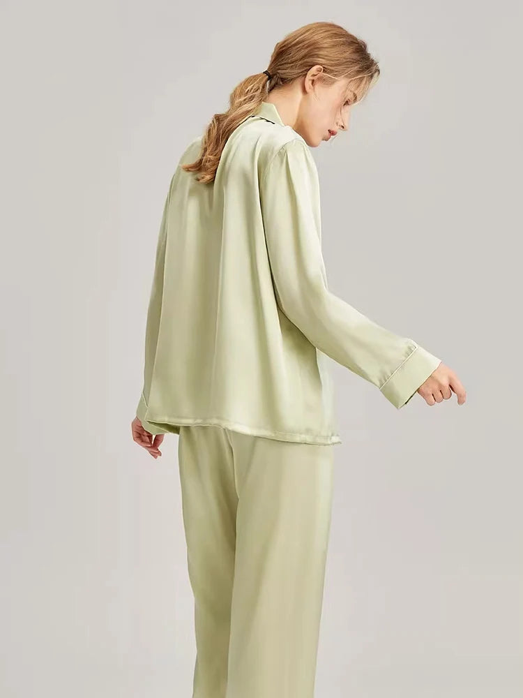 Real Silk Pajama Long Sleeve White Nightwear Loran