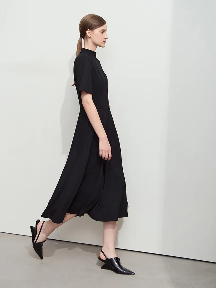 Elegant Autumn Short-Sleeve Drape Dress