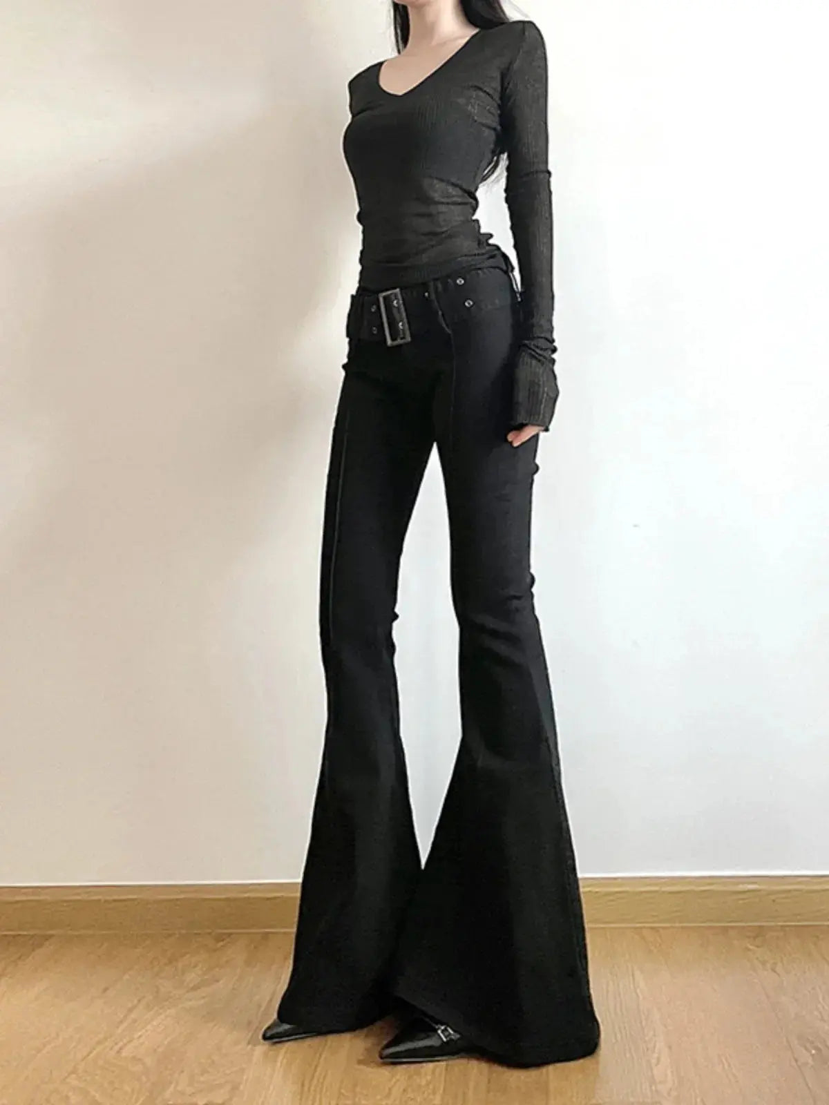 Women's Retro Black Flare Pants - Loran