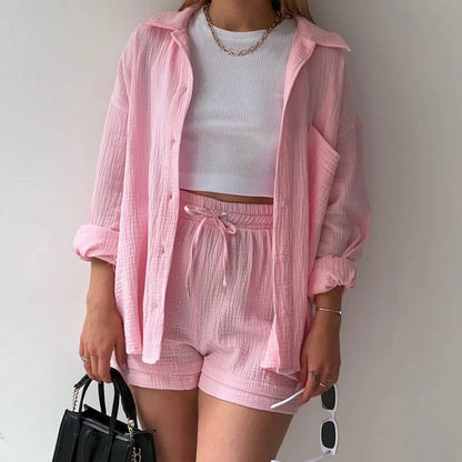 Women’s 2-Piece Cotton Gauze Pajama Set Summer Sleepwear Loran